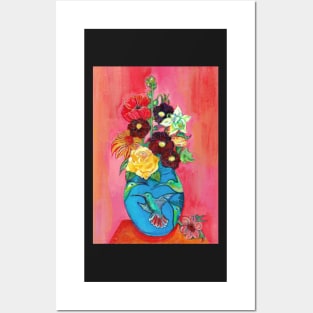 Flowers in a vase series - Hummingbirds and flowers Posters and Art